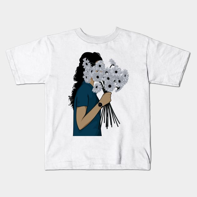 Girl with flowers Kids T-Shirt by DG vectors